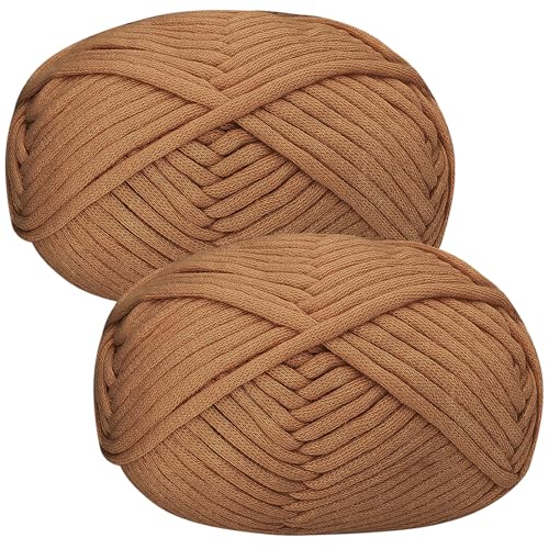Häkelgarn Baumwolle Wolle zum Häkeln Chenille 2x50g Häkelwolle,Crochet Yarn Dickes Baumwoll-Nylon-Mischgarn Häkelgarn für Anfänger Braunes Garn von Renyiz