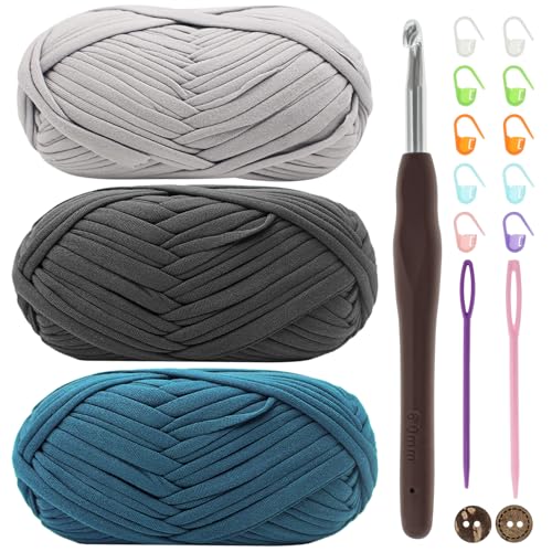 T-Shirt Garn, Bändchengarn zum Häkeln und Stricken Textilgarn 2 x 100g Dickes Polyester-Garn mit einer 6mm-Häkelnadel für Häkeltaschen, Körbe, Teppiche, Heimdekoration und DIY-Kunsthandwerk von Renyiz