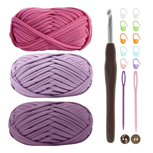 T-Shirt Garn, Bändchengarn zum Häkeln und Stricken Textilgarn 3 x 100g Dickes Polyester-Garn mit einer 6mm-Häkelnadel für Häkeltaschen, Körbe, Teppiche, Heimdekoration und DIY-Kunsthandwerk von Renyiz