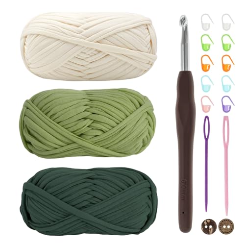 T-Shirt Garn, Bändchengarn zum Häkeln und Stricken Textilgarn 3 x 100g Dickes Polyester-Garn mit einer 6mm-Häkelnadel für Häkeltaschen, Körbe, Teppiche, Heimdekoration und DIY-Kunsthandwerk von Renyiz