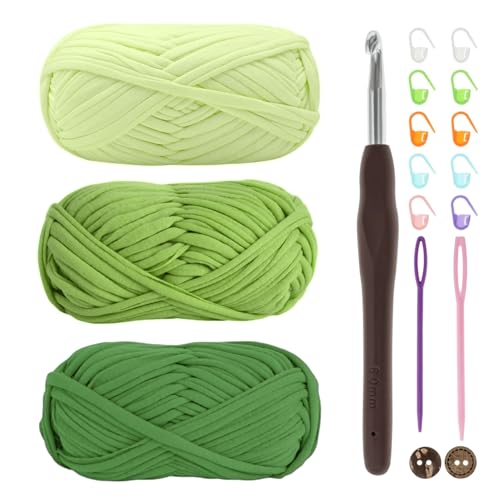 T-Shirt Garn, Bändchengarn zum Häkeln und Stricken Textilgarn 3 x 100g Dickes Polyester-Garn mit einer 6mm-Häkelnadel für Häkeltaschen, Körbe, Teppiche, Heimdekoration und DIY-Kunsthandwerk von Renyiz