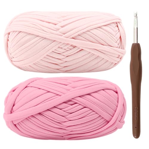 T-Shirt-Garn zum Häkeln, 2 x 100 g, grobes Häkelgarn mit 6 mm Haken, perfekt für Häkelprojekte, Anfänger, freundlicher elastischer Stoff für DIY Handwerk von Renyiz