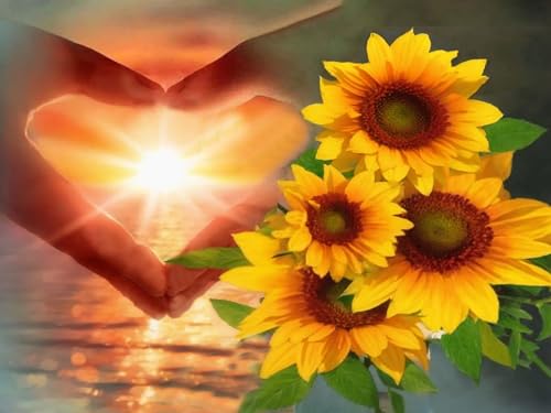 Reofrey N/A Diamond Painting Zubehör DIY Diamantmalerei Liebe Sonnenuntergang Sonnenblume Bohren Voll Stickerei Strass Diamant Malerei Set Wanddekoration 30x40 cm von Reofrey