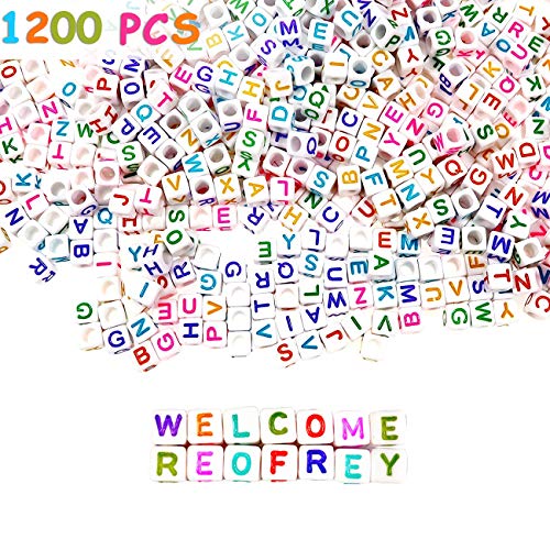 Reofrey 1200Pcs Alphabet Cube Bead Kit Buntes A-Z Alphabet Acryl Weißes Quadrat 6x6mm, mit elastischer Kristallschnur, verwendet für Schmuckherstellung DIY Halskette Armband Schlüsselanhänger Reofrey 1200Pcs Alphabet Cube Bead Kit Buntes A-Z Alphabet Acryl Weißes Quadrat 6x6mm, mit elastischer Kristallschnur, verwendet für Schmuckherstellung DIY Halskette Armband Schlüsselanhänger von Reofrey