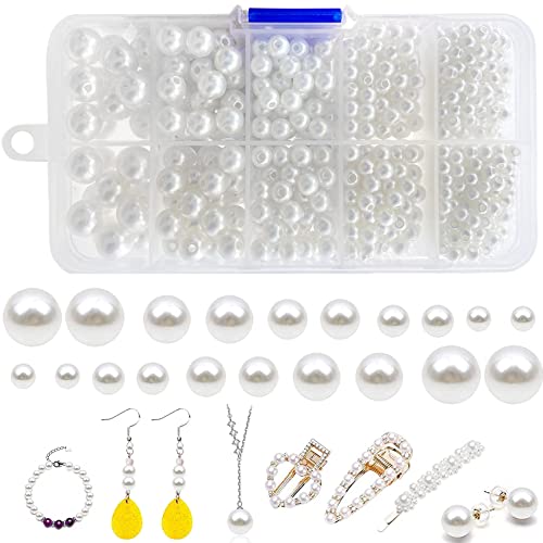 Reofrey 470 Stück Weiße Runde Perlen, Handwerkliche Perlen, Kunstperlen Mit Löchern, Für DIY Schmuckherstellung Halsketten Armbänder Ohrringe Ringe(4/6/8/10/12mm) von Reofrey