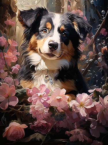 Reofrey 5D Diamond Painting Zubehör Hund, DIY Full Dril Tier Diamant Painting Bilder Set Diamant Malerei Vollbohrer, Kreuzstich Erwachsene Stickerei Crystal Strass Foto Craft Für Home 30X40cm von Reofrey