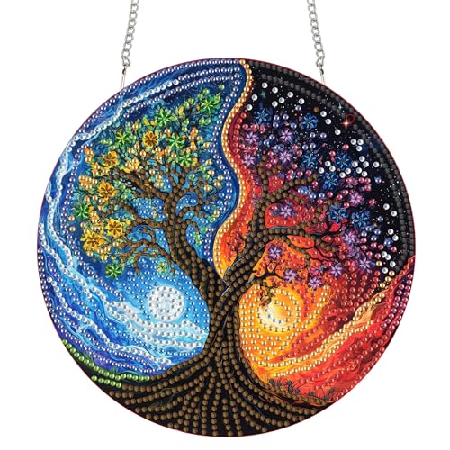 Reofrey Diamond Painting Doppelseitig Anhänger Acrylbrett mit Kette - 20x20cm Baum Diamant Painting Fensterbilder Deko Set DIY Kristall Malerei Anhänger für Wand Fenster & Garten Schmücken Reofrey Diamond Painting Doppelseitig Anhänger Acrylbrett mit Kette - 20x20cm Baum Diamant Painting Fensterbilder Deko Set DIY Kristall Malerei Anhänger für Wand Fenster & Garten Schmücken von Reofrey