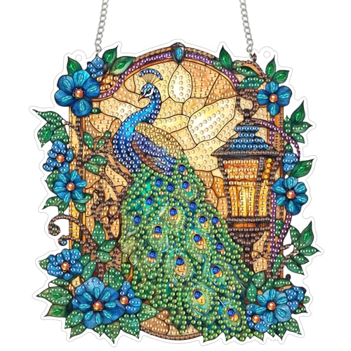 Reofrey Diamond Painting Doppelseitig Anhänger Acrylbrett mit Kette - 20x20cm Pfau Tier Diamant Painting Fensterbilder Deko Set DIY Kristall Malerei Anhänger für Wand Fenster & Garten Schmücken Reofrey Diamond Painting Doppelseitig Anhänger Acrylbrett mit Kette - 20x20cm Pfau Tier Diamant Painting Fensterbilder Deko Set DIY Kristall Malerei Anhänger für Wand Fenster & Garten Schmücken von Reofrey