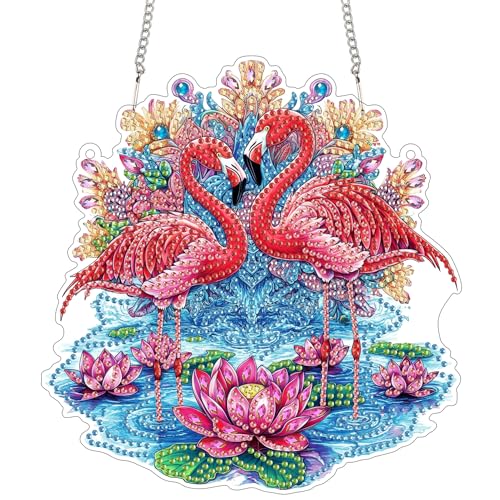 Reofrey Diamond Painting Doppelseitig Anhänger Acrylbrett mit Kette - 20x20cm Vogel Diamant Painting Fensterbilder Deko Set DIY Kristall Malerei Anhänger für Wand Fenster & Garten Schmücken von Reofrey