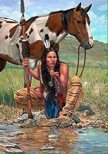 Reofrey Diamond Painting Zubehör DIY Diamantmalerei Lake Horse Indianer Bohren Voll Stickerei Strass Diamant Malerei Set Wanddekoration 30x40 cm von Reofrey