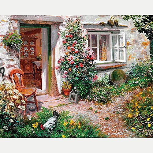 Reofrey Diamond Painting Zubehör DIY Diamantmalerei Ölgemälde Garten Landschaft Bohren Voll Stickerei Strass Diamant Malerei Set Wanddekoration 40x50 cm von Reofrey