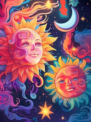 Reofrey Diamond Painting Zubehör Sonne und Mond, DIY Full Dril Diamant Painting Bilder Set Diamant Malerei Vollbohrer, Kreuzstich Erwachsene Stickerei Crystal Strass Foto Craft Für Wall Home 30X40cm von Reofrey