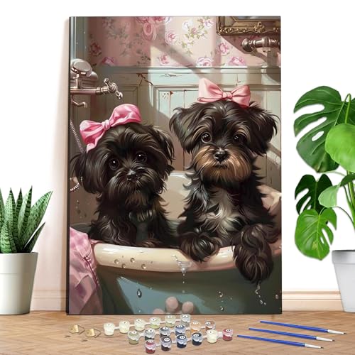 Reofrey Hund Malen nach Zahlen Erwachsene - Tier DIY Handbemaltes Ölgemälde Kits, Leinwand 40x50cm, mit Pinsel und Acrylfarbe (Ohne Rahmen) - Malen nach Zahlen kinder für Anfänger & Senior von Reofrey