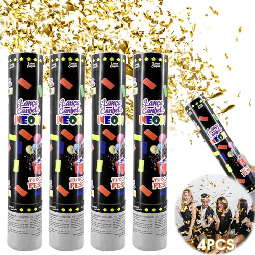 Reofrey Konfettikanone Gold Konfetti Poppers, 4pcs Konfetti Popper Konfetti Pistolen Set Konfetti Bombe, Konfetti Shooter Konfettikanone Gender Reveal für Abschlussfeier Geburtstage Hochzeiten von Reofrey