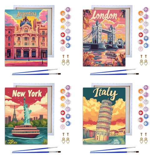 Reofrey Malen nach Zahlen Erwachsene mit Rahmen Architekturlandschaft- 4 Stück Handbemaltes Ölgemälde Kits, Leinwand 20x30cm, mit Pinsel und Acrylfarbe - Malen nach Zahlen kinder für Anfänger & Senior Reofrey Malen nach Zahlen Erwachsene mit Rahmen Architekturlandschaft- 4 Stück Handbemaltes Ölgemälde Kits, Leinwand 20x30cm, mit Pinsel und Acrylfarbe - Malen nach Zahlen kinder für Anfänger & Senior von Reofrey