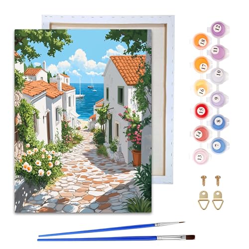 Reofrey Malen nach Zahlen Erwachsene mit Rahmen Kleinstadt Landschaft - DIY Handbemaltes Ölgemälde Kits, Leinwand 20x30cm, mit Pinsel und Acrylfarbe - Malen nach Zahlen kinder für Anfänger & Senior Reofrey Malen nach Zahlen Erwachsene mit Rahmen Kleinstadt Landschaft - DIY Handbemaltes Ölgemälde Kits, Leinwand 20x30cm, mit Pinsel und Acrylfarbe - Malen nach Zahlen kinder für Anfänger & Senior von Reofrey