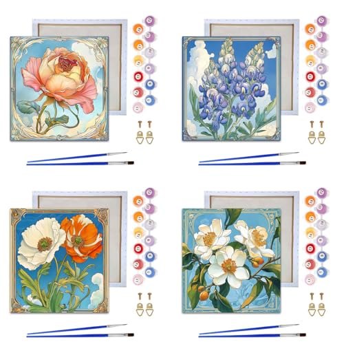 Reofrey Malen nach Zahlen Erwachsene mit Rahmen Kontinentblume- 4 Stück DIY Handbemaltes Ölgemälde Kits, Leinwand 20x20cm, mit Pinsel und Acrylfarbe - Malen nach Zahlen kinder für Anfänger & Senior Reofrey Malen nach Zahlen Erwachsene mit Rahmen Kontinentblume- 4 Stück DIY Handbemaltes Ölgemälde Kits, Leinwand 20x20cm, mit Pinsel und Acrylfarbe - Malen nach Zahlen kinder für Anfänger & Senior von Reofrey