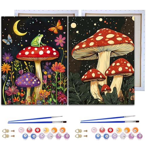 Reofrey Malen nach Zahlen Erwachsene mit Rahmen Pilz- 2 Stück DIY Handbemaltes Ölgemälde KitsNachthimmel, Leinwand 20x30cm, mit Pinsel und Acrylfarbe - Malen nach Zahlen kinder für Anfänger & Senior Reofrey Malen nach Zahlen Erwachsene mit Rahmen Pilz- 2 Stück DIY Handbemaltes Ölgemälde KitsNachthimmel, Leinwand 20x30cm, mit Pinsel und Acrylfarbe - Malen nach Zahlen kinder für Anfänger & Senior von Reofrey