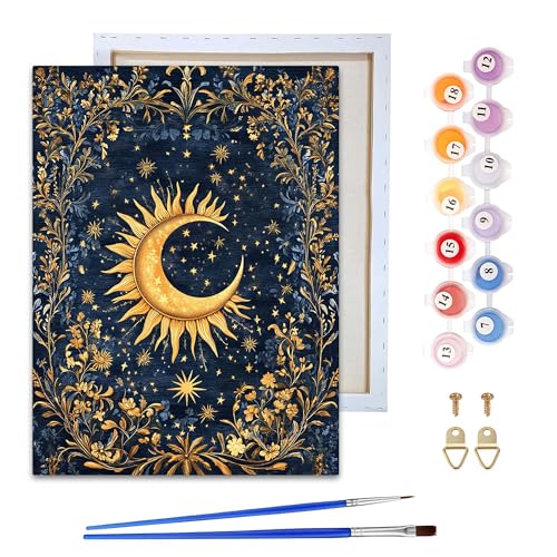 Reofrey Malen nach Zahlen Erwachsene mit Rahmen Sonne Mond - DIY Handbemaltes Ölgemälde Kits, Leinwand 20x30cm, mit Pinsel und Acrylfarbe - Malen nach Zahlen kinder für Anfänger & Senior Reofrey Malen nach Zahlen Erwachsene mit Rahmen Sonne Mond - DIY Handbemaltes Ölgemälde Kits, Leinwand 20x30cm, mit Pinsel und Acrylfarbe - Malen nach Zahlen kinder für Anfänger & Senior von Reofrey
