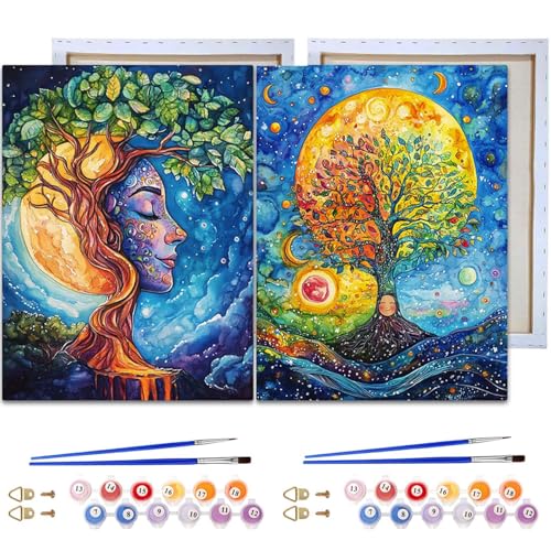Reofrey Malen nach Zahlen Erwachsene mit Rahmen Sonnenbaum- 2 Stück Handbemaltes Ölgemälde KitsLandschaft, Leinwand 20x30cm, mit Pinsel und Acrylfarbe - Malen nach Zahlen kinder für Anfänger & Senior Reofrey Malen nach Zahlen Erwachsene mit Rahmen Sonnenbaum- 2 Stück Handbemaltes Ölgemälde KitsLandschaft, Leinwand 20x30cm, mit Pinsel und Acrylfarbe - Malen nach Zahlen kinder für Anfänger & Senior von Reofrey