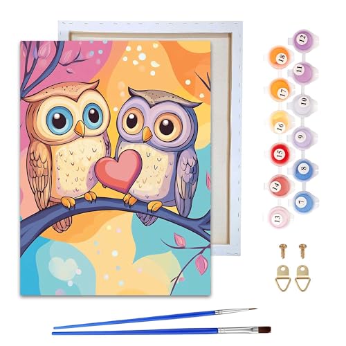 Reofrey Malen nach Zahlen Erwachsene mit Rahmen Valentinstag - DIY Handbemaltes Ölgemälde Kits Eule, Leinwand 20x30cm, mit Pinsel und Acrylfarbe - Malen nach Zahlen kinder für Anfänger & Senior Reofrey Malen nach Zahlen Erwachsene mit Rahmen Valentinstag - DIY Handbemaltes Ölgemälde Kits Eule, Leinwand 20x30cm, mit Pinsel und Acrylfarbe - Malen nach Zahlen kinder für Anfänger & Senior von Reofrey