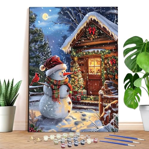 Reofrey Schneemann Malen nach Zahlen Erwachsene - Weihnachten Handbemaltes Ölgemälde Kits, Leinwand 40x50cm, mit Pinsel und Acrylfarbe (Ohne Rahmen) - Malen nach Zahlen kinder für Anfänger & Senior von Reofrey