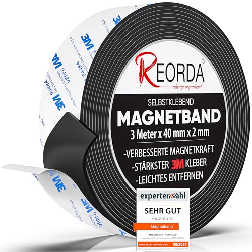Reorda Magnetband selbstklebend stark - Magnetstreifen selbstklebend mit starkem 3M Kleber - Magnetklebeband mit optimierter Magnetkraft - Magnet Klebeband von Reorda