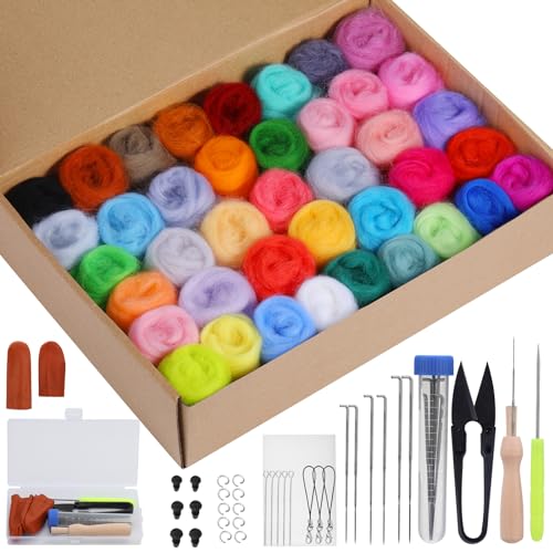 40 Farben Nadelfilz Set, 40 Farben je 5 Gramm, Nadelfilz Starter Set mit Filzwolle, Grundlegende Filzwerkzeuge für Anfänger, DIY Filz Tier Handwerk, Weihnachten Dekorationen Geschenk Heimdekoration von Reovin