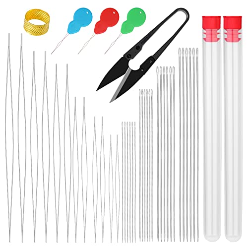 43 Stück Perlennadel Set, 6 Größen 12 Stück Große Auge Perlen Nadel mit 24 Stück Langen Gerade Perlennadeln und Flasche, Schere und Fingerhut für Armband Schmuck Handwerk und Schmuckherstellung 43 Stück Perlennadel Set, 6 Größen 12 Stück Große Auge Perlen Nadel mit 24 Stück Langen Gerade Perlennadeln und Flasche, Schere und Fingerhut für Armband Schmuck Handwerk und Schmuckherstellung von Reovin
