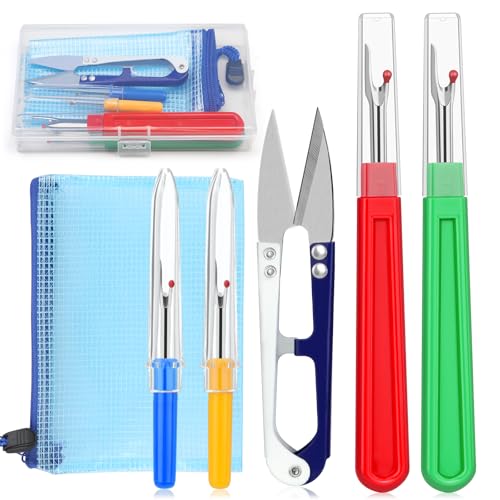 7 Stück Nahttrenner Set, 2 Große Nahttrenner und 2 Kleine Nahttrenner mit Schutzkappe zum Entfernen von Stichen, Nahtauftrenner mit Schere, Aufbewahrungstasche, Aufbewahrungsbox für DIY Näharbeiten von Reovin