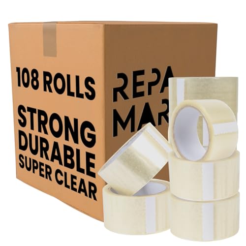Repa Market 108 Rollen 48 mm x 54 m transparentes Verpackungsband – Acryl-Klebeband – superklares und diskretes Polypropylen-Verpackungsband von Repa Market
