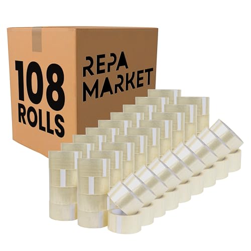 Repa Market 108 Rollen 48 mm x 54 m transparentes Verpackungsband – Acryl-Klebeband – superklares und diskretes Polypropylen-Verpackungsband von Repa Market