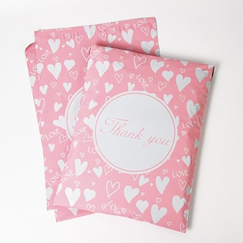 Poly-Versandtaschen, Versandtaschen, Geschenke, Versandverpackung, Design-Muster, Designer-Umschlag für Paketpost (50, Pfirsichherz, Dankeschön) von Repackbiz