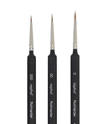 Rotmarder Künstlerpinsel Pinselset (000, 00 und 0) Pinsel Set - fein - geeignet für Aquarell, Ölfarben, Modellbau etc. von repino