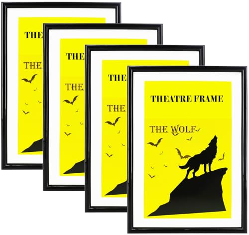 ReqiHome Rahmen für Theaterscheine mit weißer Matte, schwarzer Theaterrahmen, für 14 x 21,6 cm große Theater-Show-Bill-Medien mit installiertem Aufhänger und Staffelei, 4 Packungen ReqiHome Rahmen für Theaterscheine mit weißer Matte, schwarzer Theaterrahmen, für 14 x 21,6 cm große Theater-Show-Bill-Medien mit installiertem Aufhänger und Staffelei, 4 Packungen von ReqiHome