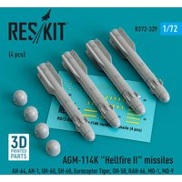 AGM-114K Hellfire II missiles (4 pcs) (AH-64, AH-1, UH-60, SH-60, Eurocopter Tiger, OH-58, RAH-66, MQ-1, MQ-9) (3D Printed) von ResKit Models
