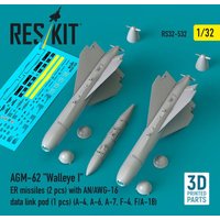 AGM-62 Walleye I ER missiles (2 pcs) with AN/AWG-16 data link pod (1 pcs) (A-4, A-6, A-7, F-4, F/A-18) (3D Printed) von ResKit Models