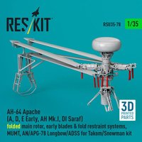 AH-64 Apache (A, D, E Early, AH Mk.I, DI Saraf) folded main rotor, early blades & fold restraint systems, MUMT, AN/APG-78 Longbow/ADSS for Takom/Snowman kit (3D Printed) von ResKit Models