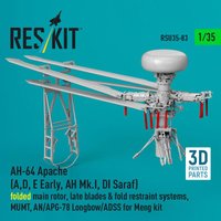 AH-64 Apache (A,D, E Early, AH Mk.I, DI Saraf) folded main rotor, late blades & fold restraint systems, MUMT, AN/APG-78 Longbow/ADSS for Meng kit (3D Printed) von ResKit Models