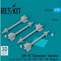AIM-9D Sidewinder missiles (4 pcs) (A-4, A-6, A-7, F-4, F-8, F-100, F-104, F-105, Mirage III) (3D Printed) von ResKit Models