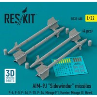 AIM-9J Sidewinder missiles (4 pcs) (F-4, F-5, F-16, F-15, F-14, Mirage F.1, Harrier, Mirage III, Hawk) (3D Printed) von ResKit Models
