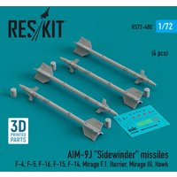 AIM-9J Sidewinder missiles (4 pcs) (F-4, F-5, F-16, F-15, F-14, Mirage F.1, Harrier, Mirage III, Hawk) (3D Printed) von ResKit Models