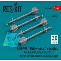 AIM-9M Sidewinder missiles (4 pcs) (F-4, F-5, F-15, F-16, F-18, F-22, F-111, Harrier, Tornado, Eurofighter, Hawk, Gripen) (3D Printed) von ResKit Models