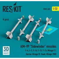 AIM-9P Sidewinder missiles (4 pcs) (F-4, F-5, F-16, F-15, F-14, Mirage F.1, Harrier, Mirage III, Hawk, Mirage 2000) (3D Printed) von ResKit Models