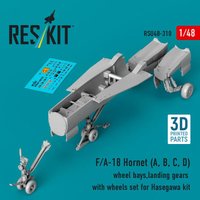 F/A-18 Hornet (A, B, C, D) wheel bays, landing gears with wheels set for Hasegawa kit (3D Printed) von ResKit Models