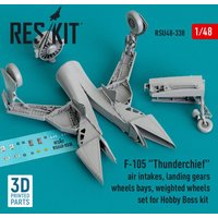 F-105 Thunderchief air intakes, landing gears with wheels bays and weighted wheels set for Hobby Boss kit (3D Printed) von ResKit Models