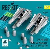 LAU-88 with (2 pcs) AGM-65 Maverick missiles (6 pcs) (A-7D, F-4, A-10, F-16) (3D Printed) von ResKit Models