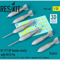 M-117 GP bombs (early) with M131 fin (6 pcs) (F-105, F-111, A-4 ,F-4, F-5, F-104, F-100, A-1 Skyraider, B-52, Canberra) (3D Printed) von ResKit Models