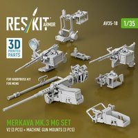 Merkava Mk.3 MG set, V2 (3 pcs) + machine gun mounts (3 pcs) for Meng/HobbyBoss kit (3D Printed) von ResKit Models