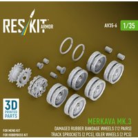 Merkava Mk.3 damaged rubber bandage wheels (12 pairs), track sprockets (2 pcs), idler wheels (2 pcs) for Meng/HobbyBoss kit (3D Printed) von ResKit Models